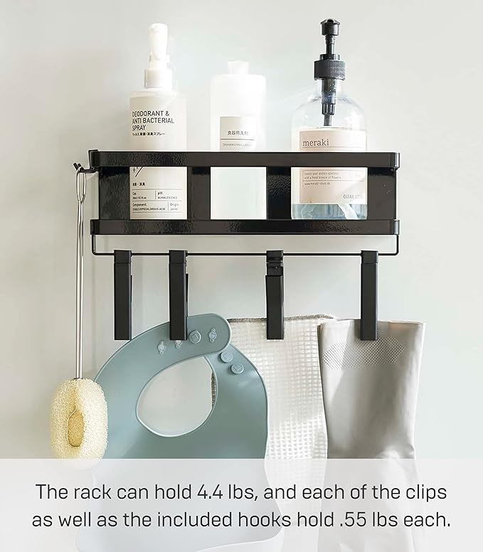 Yamazaki Home Tower Magnetic Kitchen Spice Rack Organizer Shelf With Easy-Grip Rotating Adjustable Clips, Floating Rack With Strong Hooks - Steel