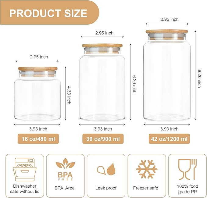 16 oz/480 ml Glass Storage Canister with Airtight Lid, Clear Decorative Container Jar for Coffee, Spice, Candy, Salt, Cookie, Condiment, Pepper, Sugar, Overnight Oats - Small
