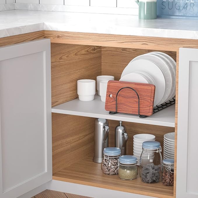 JAQ Pot Lids Holder, 13.5" Metal Kitchenware Dividers Organizer Rack for Plates, Pans, Sheet Pan, Baking Sheets,Office Documents in Kitchen Cabinets Shelf Countertop Pantry (2-pack, Black)
