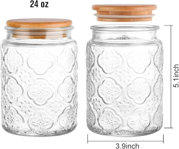 GUEQUITLEX Vintage Glass Jar with Lid, 24oz Food Storage Containers 2 Pack Clear Mason Jars With Airtight Lid for Kitchen Counter,Food Storage, Dry Food, Snacks, Candies, DIY Projects
