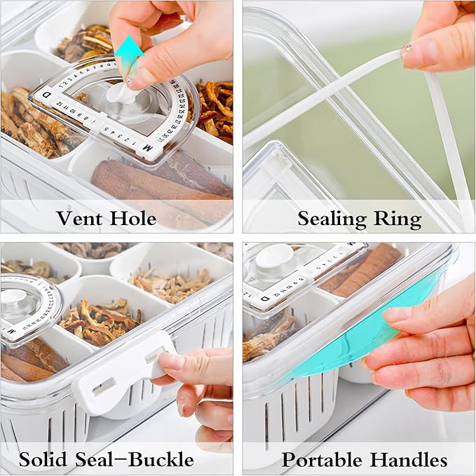 MANO Serving Trays for Party Divided Veggie Tray with Lid Sealed Sectioned Fruit Snack Serving Platter Vegetable Storage with 6 Compartments Snackle Box Charcuterie Container Fridge Organizer