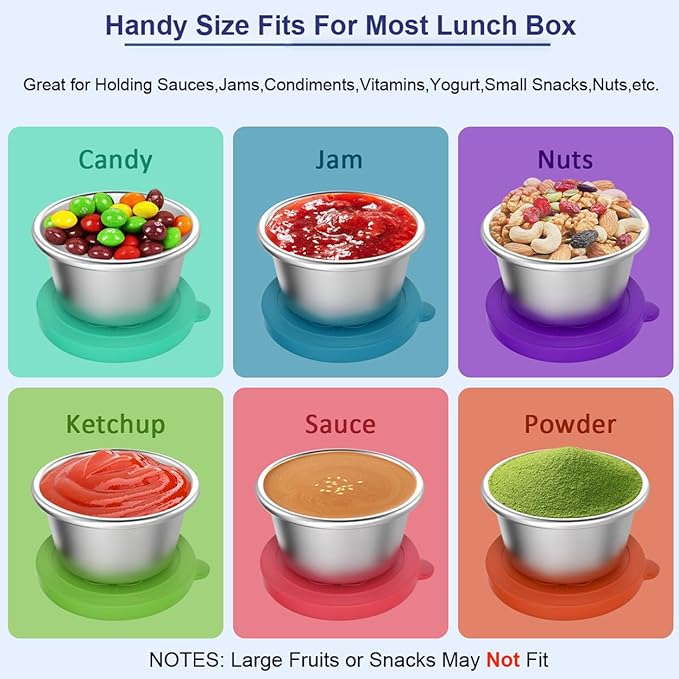 18 Pack Salad Dressing Container To Go 2.4oz Small Condiment Containers with Leakproof Silicone Lids Reusable Stainless Steel Sauce Cups for Office Lunch Bento Box Picnic Meal Prep Travel Party