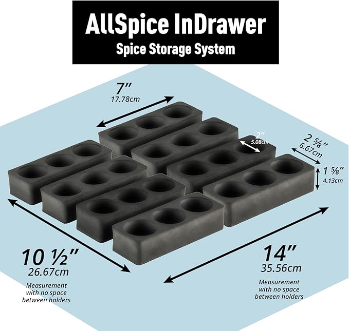 AllSpice InDrawer Spice Rack Organizer with Short Jars (24 3” Jars with Labels)