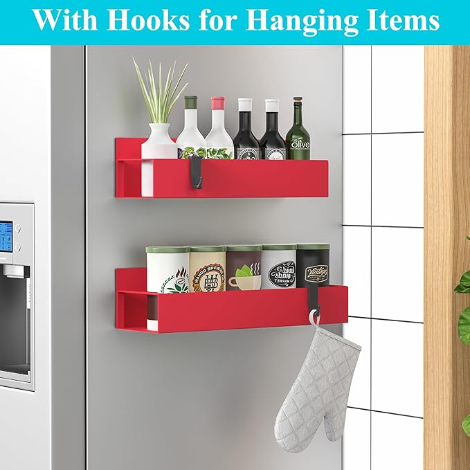 2 Pack Magnetic Spice Storage Rack Organizer for Refrigerator and Oven, Red Fridge Organizers and Storage