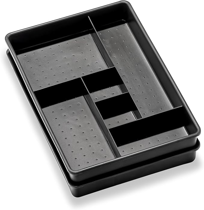 Madesmart Set of 2 Plastic 6-Compartment Drawer Organizer Gadget Trays, Multipurpose Storage Bins for Drawers, Granite , 10.75 x 7.5 x 2.6 inches
