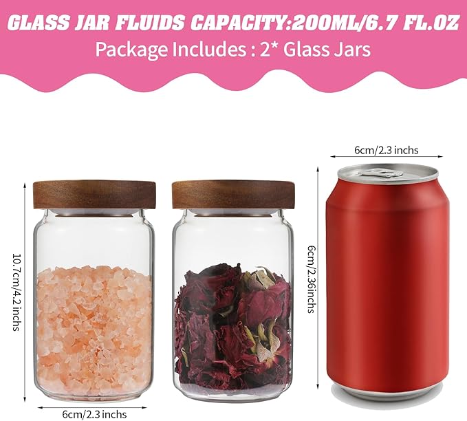 Small Glass Jar with Lids Mini Glass Bottle Glass Storage Canister Borosilicate Glass Containers for Spice Ground Nut Pasta Sugar Candy Tea (6.7oz(200ml)-2 PACK