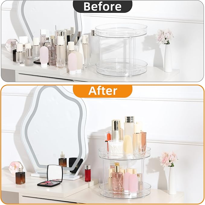 2 Tier Lazy Susan Organizer, 11 Inch Clear Lazy Susan Turntable for Cabinet, Pantry Organization and Storage, Spice Rack for Bathroom, Kitchen, Vanity, Makeup Organizer, Fridge(2 Tier)