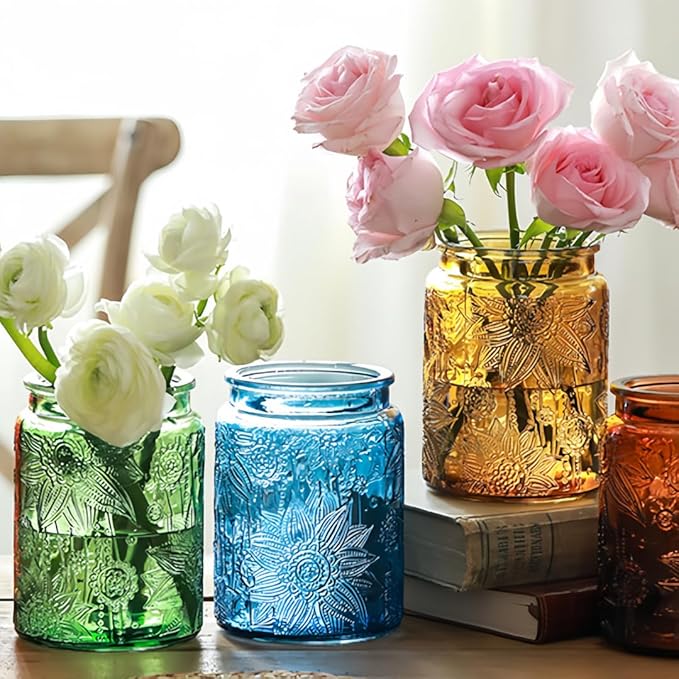 ANSQU Green Glass Canister Jars, 34oz Candy Jars with Lids, Vintage Colored Mason Jars for Kitchen Decorative Jar for Coffee Tea Candy Cookies, Cute Jar (Green, 2 Pack)