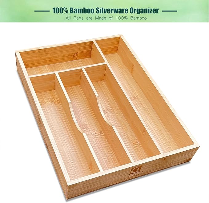Bamboo Silverware Drawer Organizer, Silverware Organizer, Silverware Utensil Tray Holder and Cutlery Tray for Flatware and Kitchen Utensils