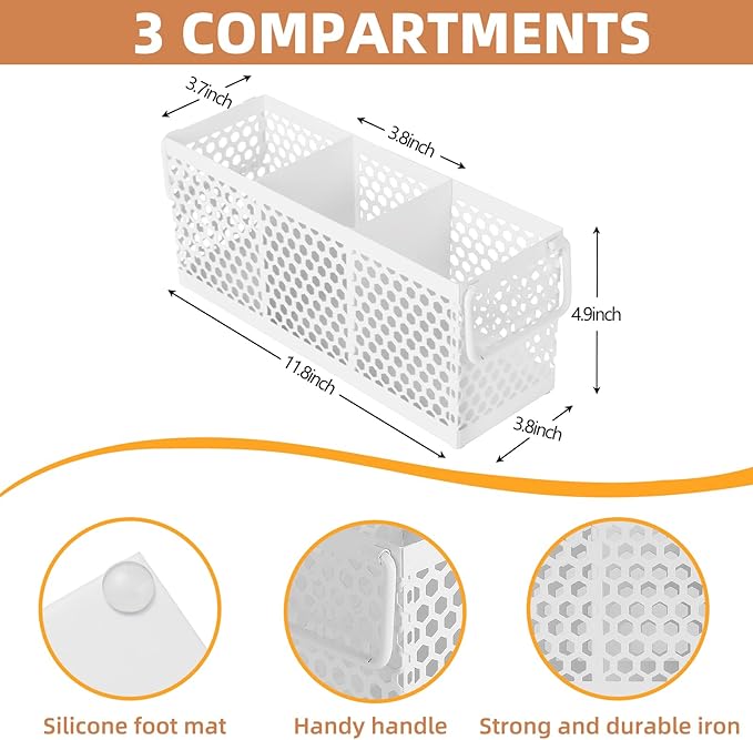 Kitchen Utensil Holder with 3Compartments Metal Mesh Silverware Caddy Organizer with Sturdy iron Base for Kitchen Countertop,Black Cooking Utensil Crock