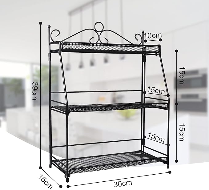 Uten Standing Spice Rack 3 Tier Metal Foldable and Durable Kitchen Rack for Countertop Kitchen Bathroom, Shelf Organizer, Standing Stainless Steel Tiered Shelf