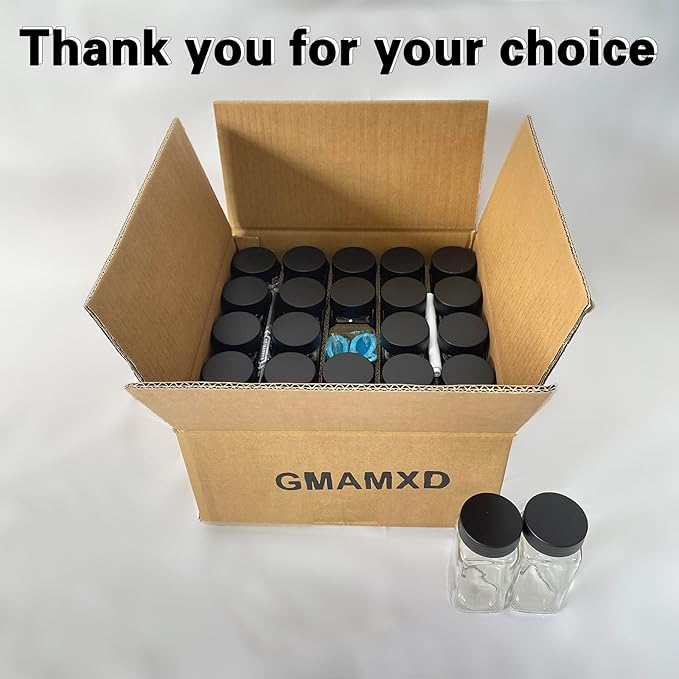 36 Glass Spice Jars with Labels,Spice Jar Set,4oz Seasoning Containers,Spice Containers with Black Airtight Lids and Shaker Lids,Square Empty Spice Bottles, 492 Labels,2 Marker Pens,1 Funnel