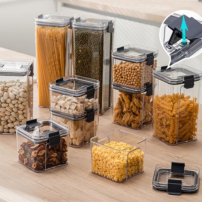 13Cup Sealed Food Storage Container, Fridge Organizer Bins with Clips for Kitchen, Freezable Airtight Leak-Proof Stackable Plastic Clear