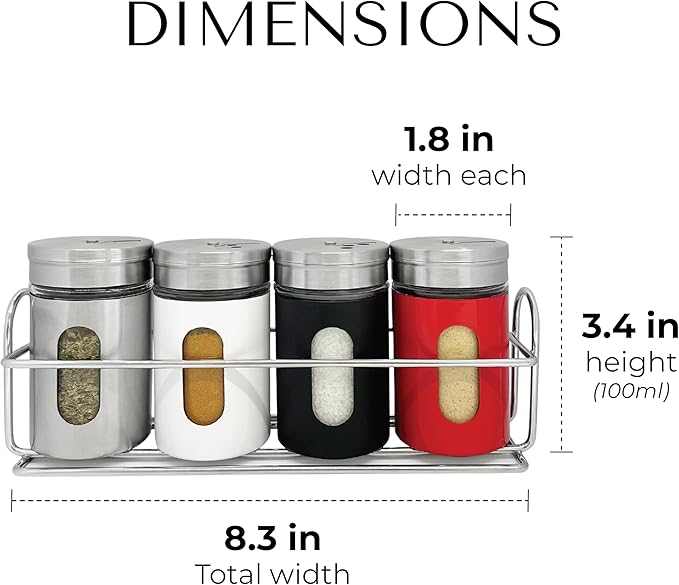 4 Pcs Stainless Steel Spice Seasoning Container Jars with Storage Rack, Perfect for Storing Spices, Salt, Pepper, Sugar and Dry Ingredients