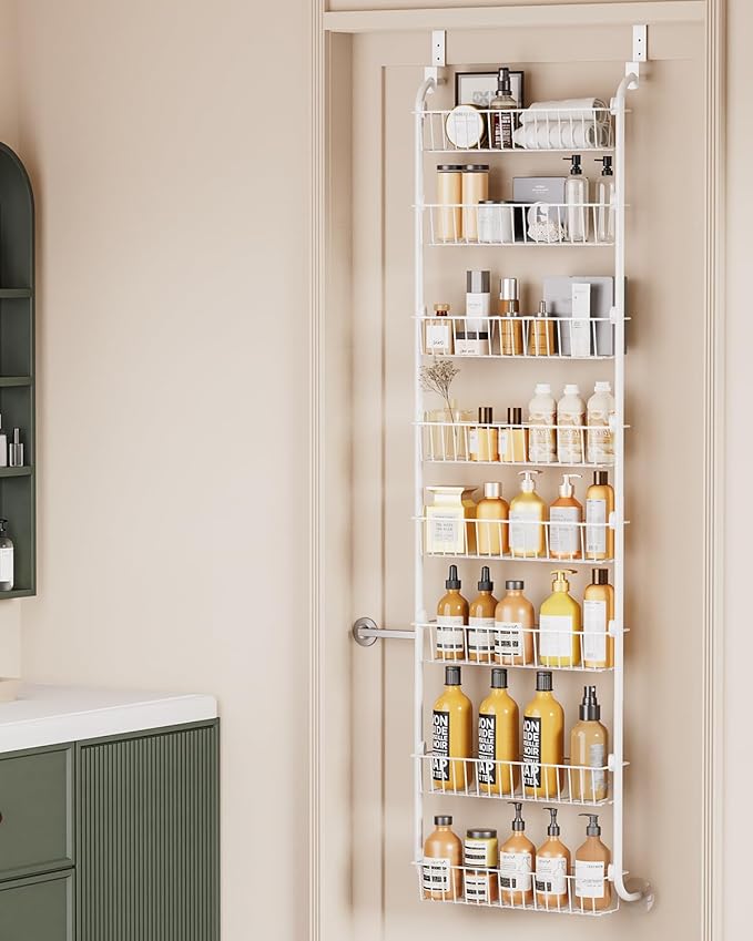 LAMU Over The Door Pantry Organizers and Storage, 8-Tier Hanging Spice Rack, Home & Kitchen Storage Shelves for Cabinet, Large Capacity Seasoning Organizer, Laundry Room Organization, White