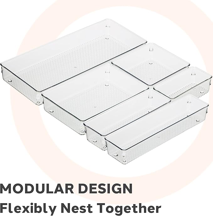 Oggi Clear Drawer Organizer - 6" X 9" - Ideal for Organizing Kitchen Drawers, Office, Desk, Silverware, Kitchen Utensils, Cosmetics and Bathrooms (Pack of 2)