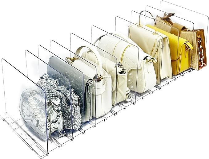 VERONLY 2 Pack Purse Organizer for Closet, 10 Layers Acrylic Shelf Dividers, Adjustable Purse Wallet Bag Divider, Handbag Separator Organizers for Office, Bookshelf, Bedroom