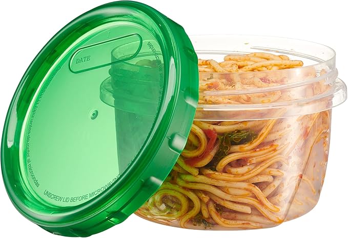 PLASTICPRO 12 Pack Twist Cap Food Storage Containers with Green Screw on Lid- 16 oz Reusable Meal Prep Containers - Freezer and Microwave Safe Green Plastic Food Storage