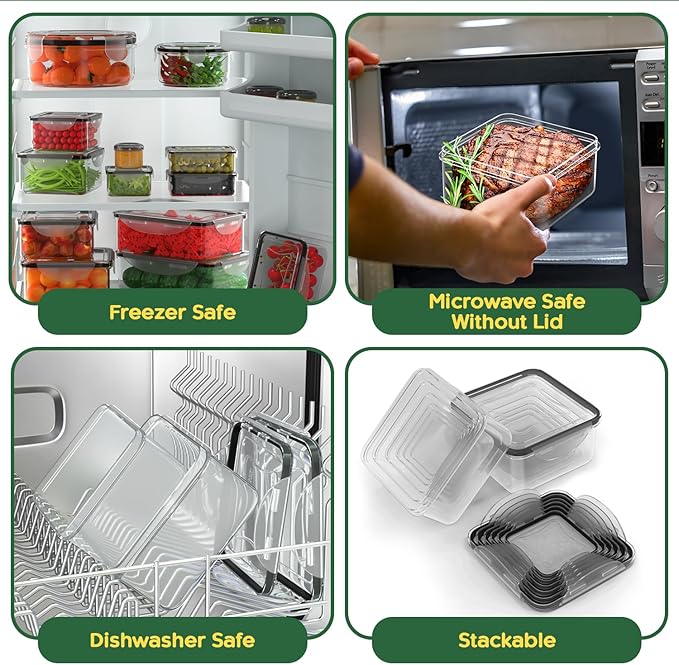 RockBerry 66 Pcs Large Food Storage Containers with Lids Airtight-Total 19075ML Stackable Kitchen Bowls Set(33 Containers,33 Lids) 2500ML to Small Box-BPA Free Leak proof Plastic Boxes-Microwave safe