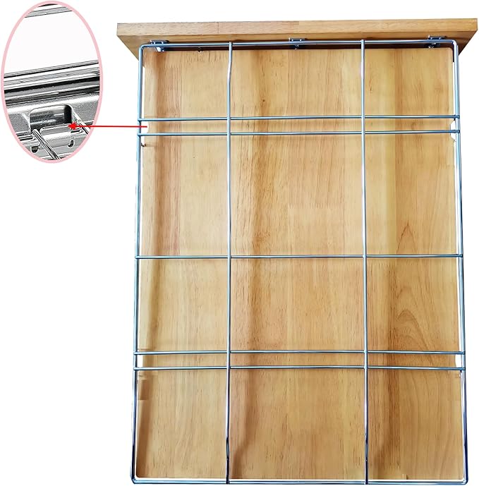 DINDON 2 Tier Pull Out Cabinet Organizer (14" W x 21" D) Slide Out Wood Shelf Double Tier Kitchen Wire Basket with Chrome Finish…