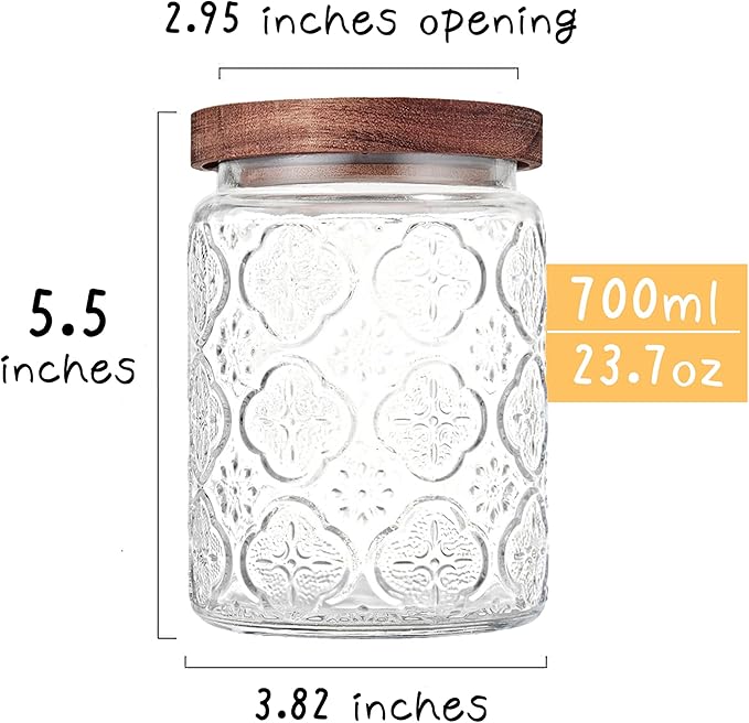 Glass Storage Jars With Airtight Lid, 23.7oz Container For Kitchen Counter with Wooden Lid, brown sugar, candy, coffee, cookie, salt, tea, cute Jar (Begonia Flowers*1)