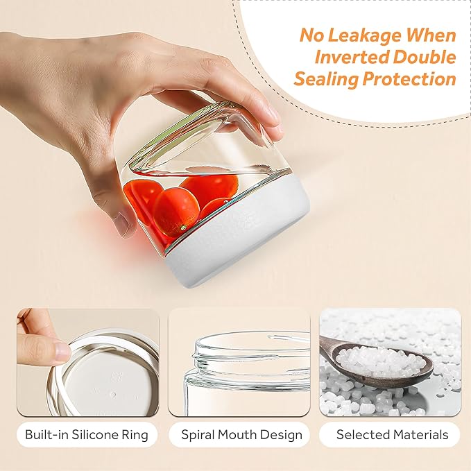 4 Pack Glass Clear Storage Canister with Airtight Lid, 12oz Overnight Oats Containers, Small Cute Decorative Pantry Jar for Snacks, Yogurt, Cereal, Fruit, Salad, Spice, Sugar, Coffee - White
