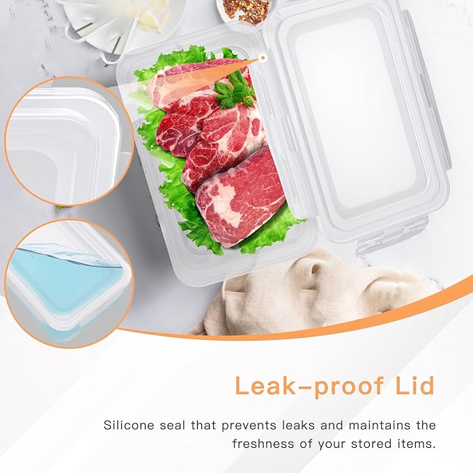2 Pack(8.8 Cup) Large Plastic Food Storage Containers with Lids, Meal Prep Containers Reusable, Snack Container, Lunch Containers Set for Fruits Meals, BPA-Free Freezer, Microwave, Dishwasher