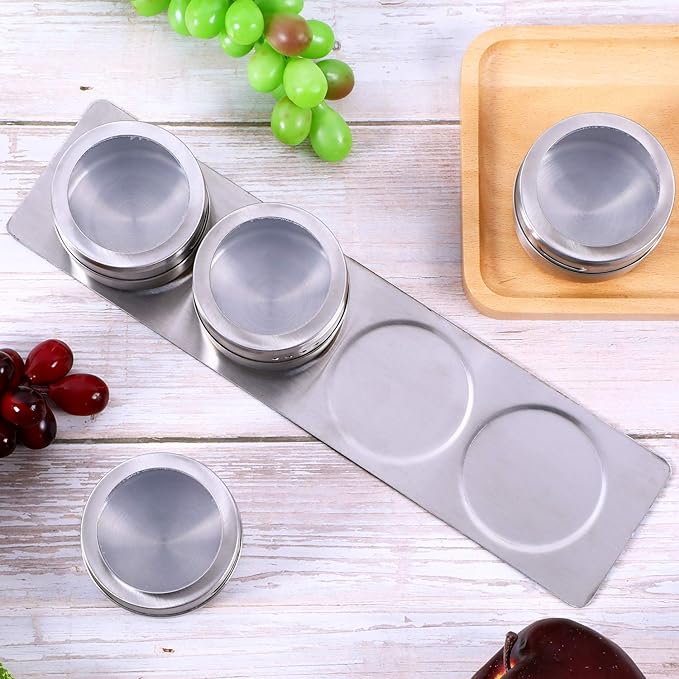 Chengu 3 Pieces Stainless Steel Wall Plate Base Wall Mounted Base for Home Magnetic Spice Jars Supplies Kitchen