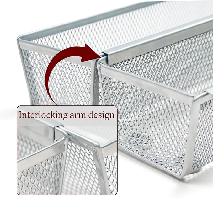 4PCS Drawer Organizer for Kitchen, Utensil Mesh Organizer With Interlocking Arm for Cosmetic, Flatware, Pen (9 * 3 * 2 Inches, Grey)