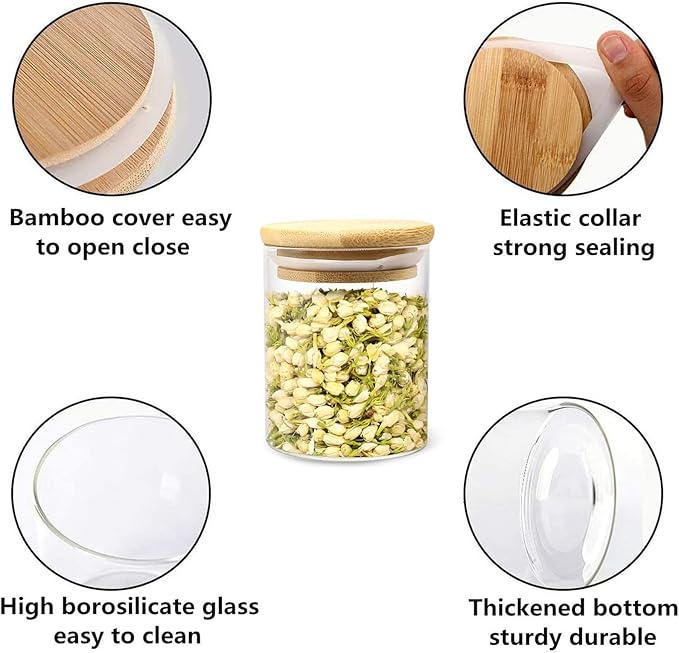 6.5 oz Glass Spice Jar with Bamboo Airtight Lids and Labels, Small Glass Food Storage Containers for Kitchen Pantry Organization Spices Tea Coffee Candy Herbs(16 Pack)