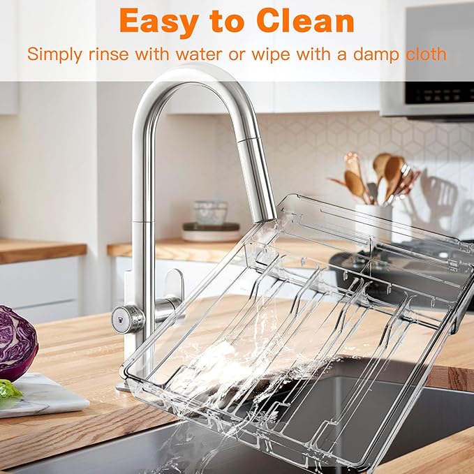 Silverware Drawer Organizer, Expandable Utensil Tray for Kitchen, Clear Plastic Cutlery Flatware Holder, Adjustable Storage Divider for Cooking Tools Forks Knives Spoons, 9 Slot