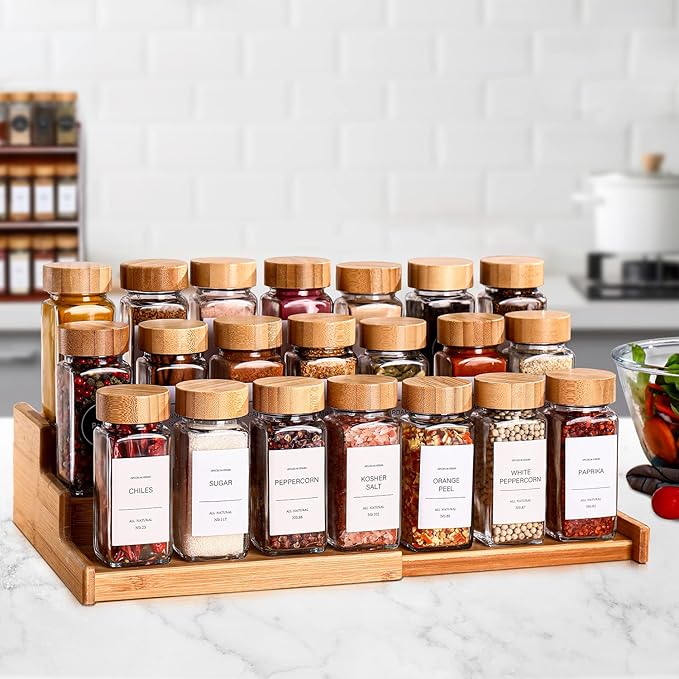 DWTS DANWEITESI 36 Pcs Glass Spice Jars - 4oz With Bamboo Lids, Empty Bottles With Labels, Kitchen Spice Jars With Shaker Lids