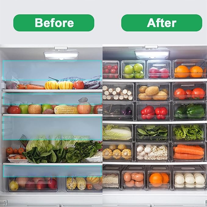 YekouMax Pantry Organization and Storage Bins, Refrigerator Organizer, Plastic Stackable Storage Bins with Drawers, Pull-Out Cabinet Containers for Fridge Kitchen Office (2 PACK, 11.81"x5.31"x 4.52")
