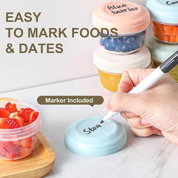 16 Pack 4 oz Reusable Plastic Containers with Lids, Snack & Puree, Salad Dressing, Deli & Freezer Baby Food Containers, Dishwasher Safe, BPA Free