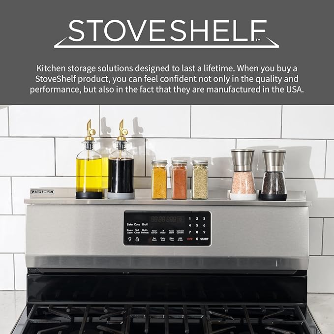 StoveShelf Deluxe 30" Length Stainless Steel Finish Magnetic Shelf for Kitchen Stove - Extra Strength Double Magnets - Kitchen Storage Solution with Zero Installation - Over Stove Spice Rack Organizer