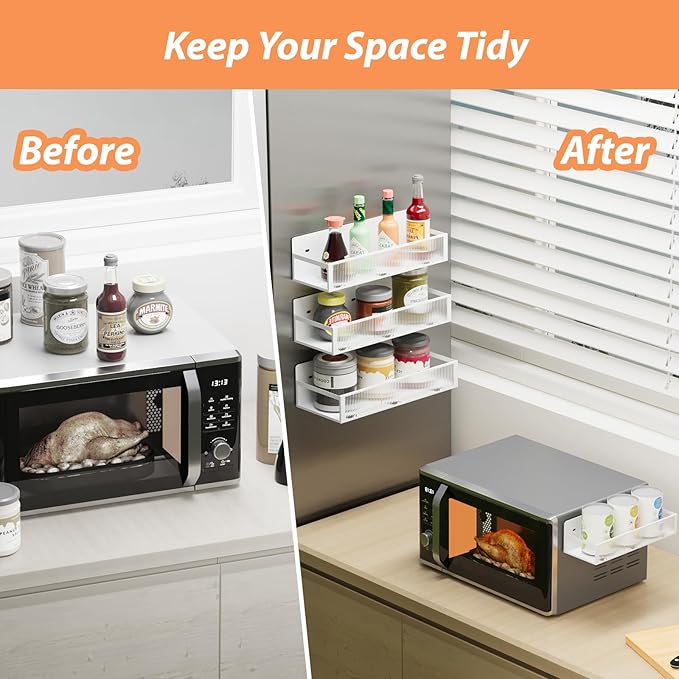Magnetic Spice Rack for Refrigerator,3 Pack Magnetic Spice Storage Rack Organizer with Clear Acrylic Board for Refrigerator and Oven (White)