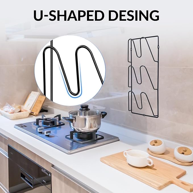2 Pack Pot Lid Organizer 6-Tier Pots and Pans Organizer Rack for Cabinet Door,Wall & Kitchen Storage No-Drill Adhesive Pot Lid Holder Wall Mount