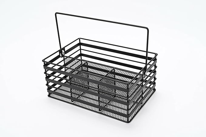 Stainless Steel Utensil Basket,Dishwasher , Flatware Basket, Kitchen, Countertop, Office, Camping, Outdoors, and Restaurants, 4-Compartment, Black