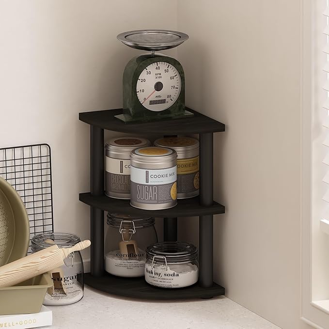 Furinno Turn-N-Tube 3-Tier Corner Countertop Organizer Shelf, Espresso/Black