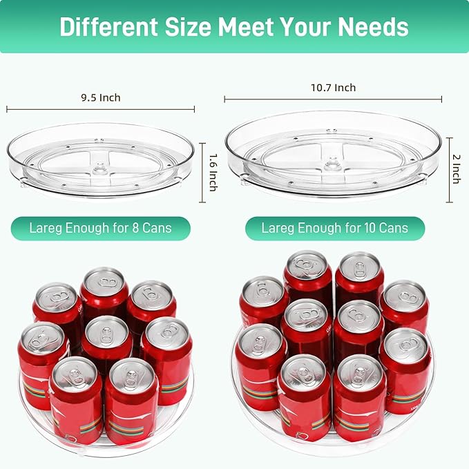 2 Pack Lazy Susan Organizer, 9.5 Inch, 10 Inch Lazy Susan Turntable for Cabinet, Turntable Organizer for Pantry Organizers and Storage, Non-Skid Fridge Organizer