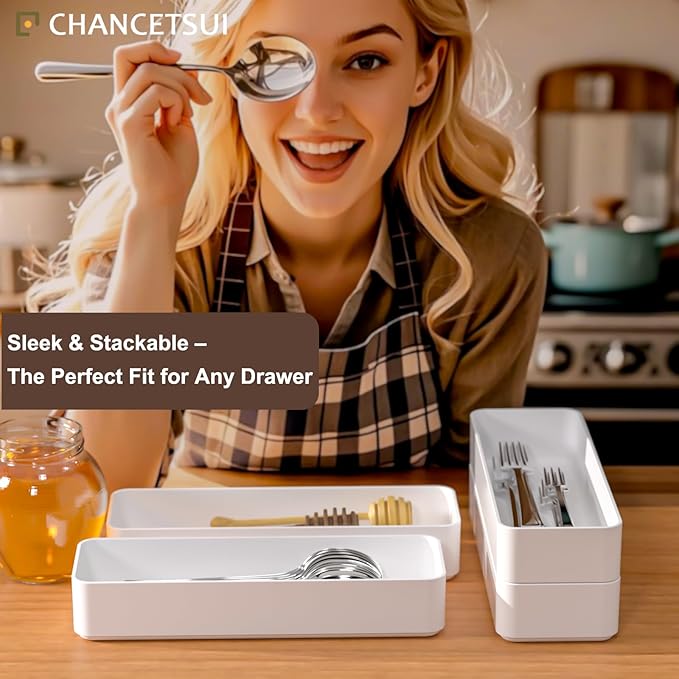 CHANCETSUI Stackable Utensil Organizer For Kitchen Flatware: Plastic Kitchen Cutlery Holder Trays, Cooking Silverware Storage For Drawer, Cabinets, Countertops Supplies