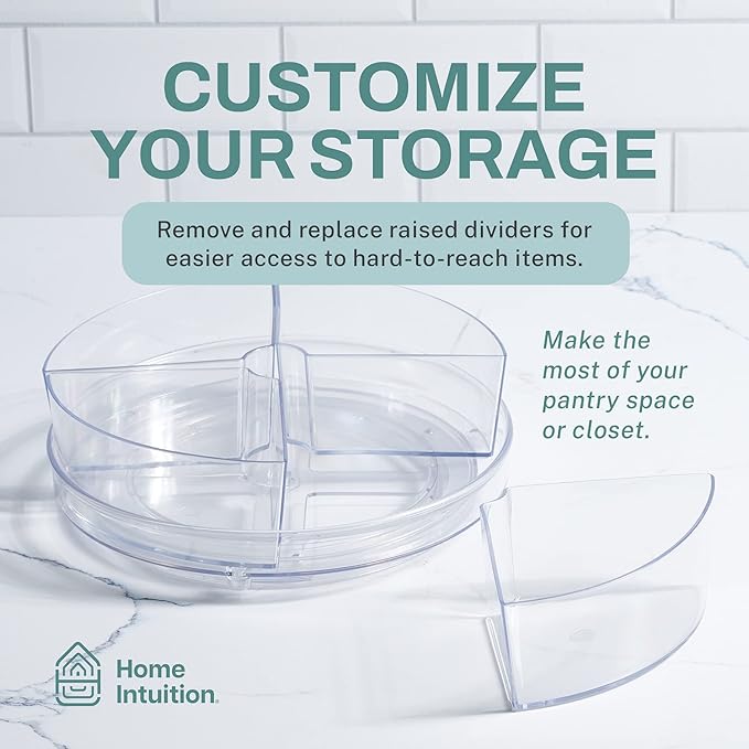 Home Intuition Round Plastic Lazy Susan Turntable Food Storage Container for Kitchen (4 Removable Bin, 1 Pack)