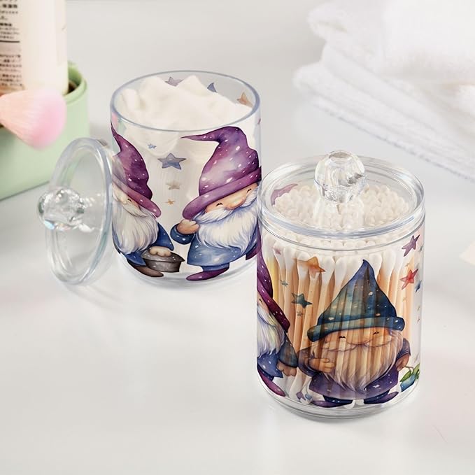 Cute Star Gnomes 2PC Airtight Transparent Plastic Storage Jar, Food Storage Container Glass, Can Store Candy, Salt, Coffee Beans, With lid, Easy To Use