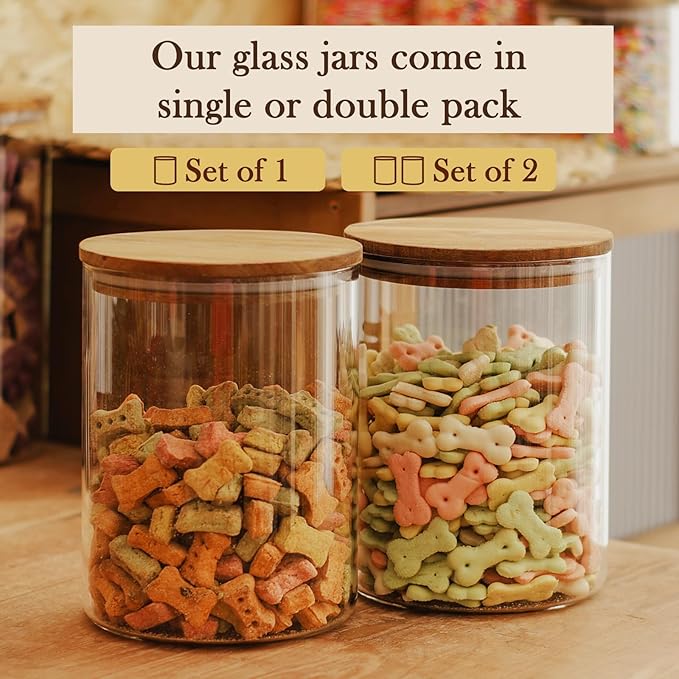 Labina Glass Storage Container Airtight Food Jars Kitchen Canister with Wood Lids, 64 Oz Wide Mouth Pantry Organization Glass Jar for Flour, Sugar, Cookie, Spagetti, Nuts and Candy (2 Pack)