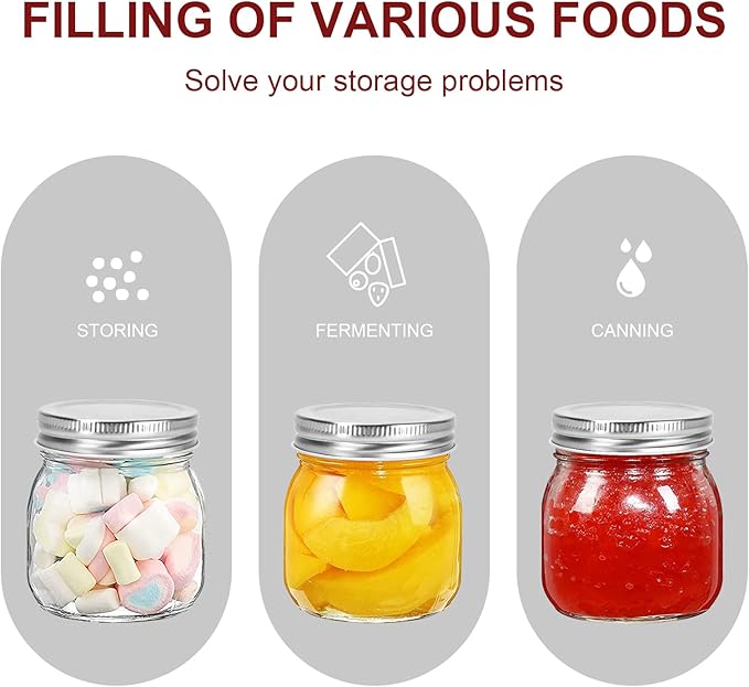 BEWAVE Glass Mason Jars, 8 oz Clear Glass Jars with Lids for Sealing, Regular Mouth Canning Jars for Food Storage, Snacks, Candies, DIY Projects, 8 Pack