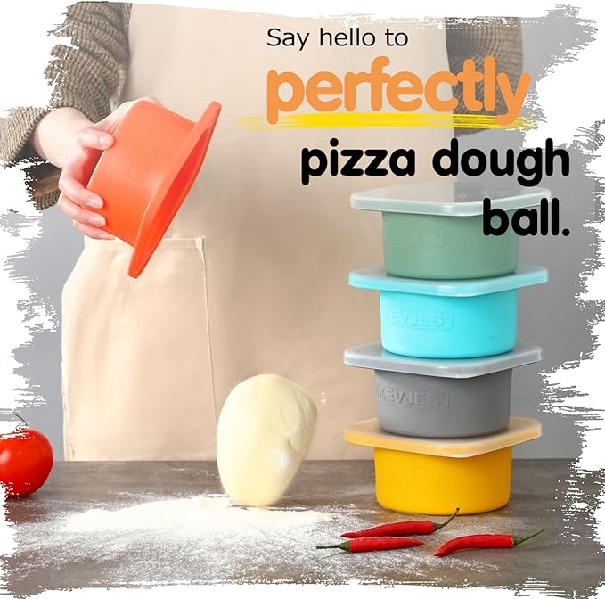 Stackable Silicone Artisan Pizza Dough Proofing Proving Containers with Lids-2/3/4/5 pack-500ml portion (Grey, 3 PACK)