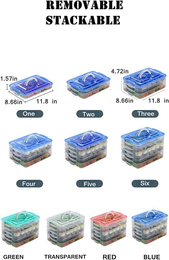 Refrigerator Organizer Bin, Plastic Food Storage Containers with Lid, 3-Layer, BPA free, Stackable Food Organizer Keeper for Snack, Vegetables, Meat, Fish, Bacon (blue)