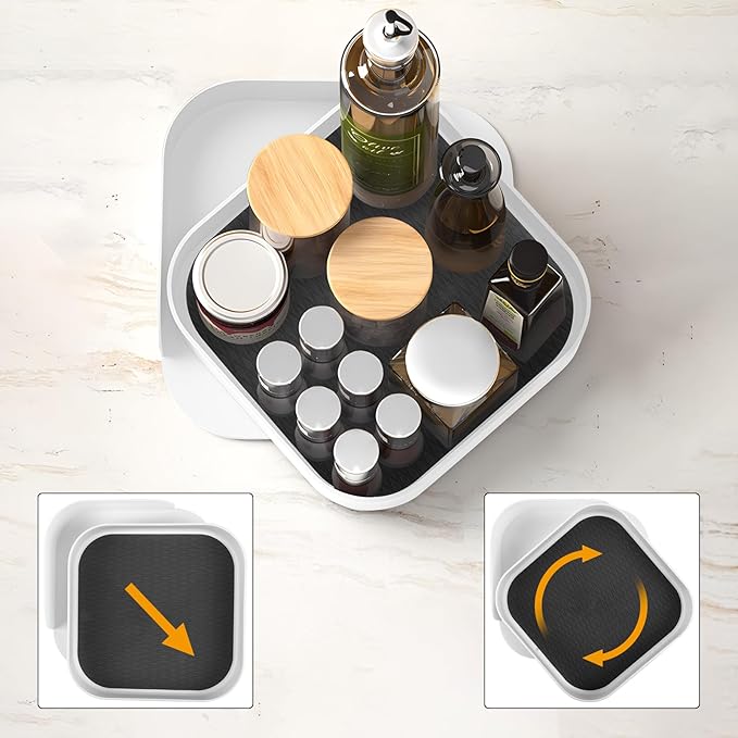 Semlos 9" Square Lazy Susan Turntable Cupboard Organizer for Corner Cabinet - Revolving Spice Rack for Kitchen Storage and Organization, Non-Slip Fridge Organiser