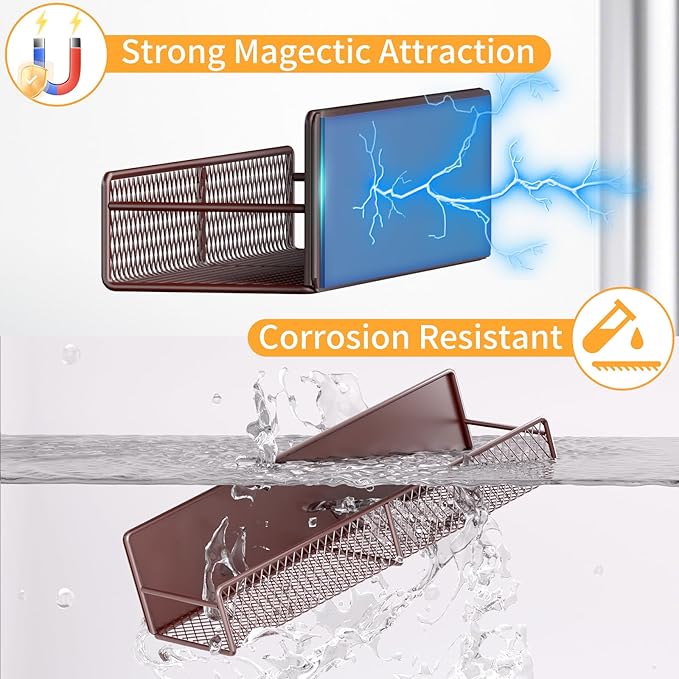Magnetic Spice Rack for Refrigerator, 4 Pack Metal Magnetic Shelf Brown, Moveable Spice Organizer, Super Magnetic Fridge Shelf for Kitchen Organization and Storage