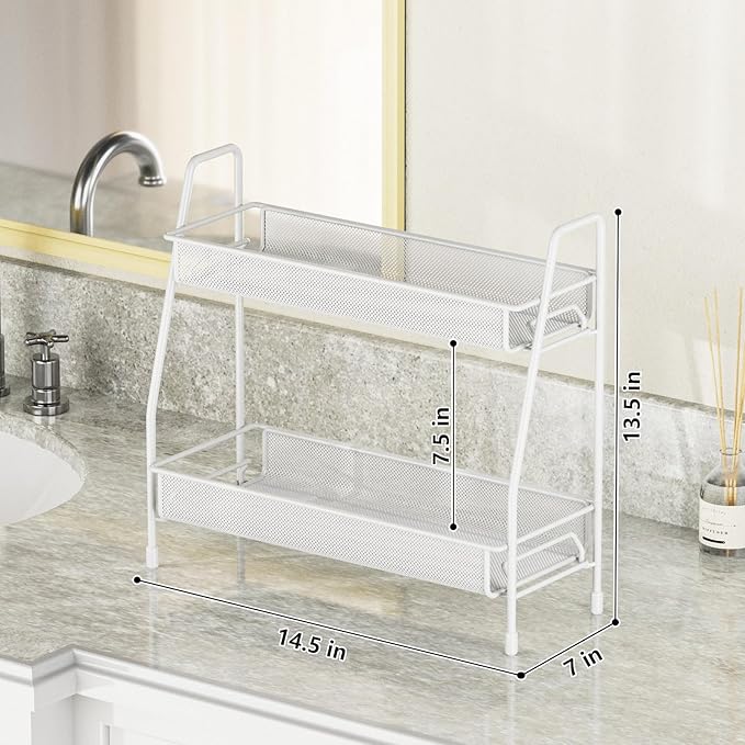 EKNITEY Bathroom Countertop Organizer Rack - 2 Tier Counter Spice Rack Metal Makeup Rack Small Perfume Vanity Organizer for Sink/Bedroom/Living room/Kitchen/Office